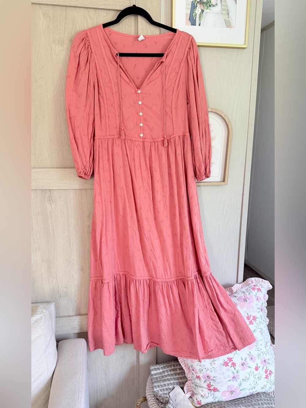 Old Navy Coral Pink Long Sleeve Maxi Dress